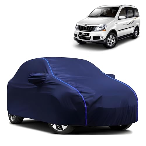 Image of Kerwa Car Body Cover Waterproof with Xylo, Dust & UV Resistant All-Weather Proof Full Body Cover, Blue with Blue Lining, Triple Stitch Elasticated Bottom with Mirror Pocket