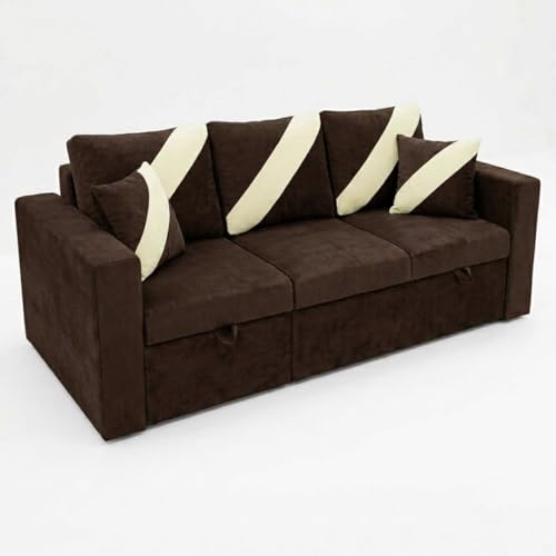 Image of FURNY Trivia 4 Seater LHS Lounger Sofa Cum Bed (Dark Brown) with Pull-Out Function | Luxury Velvet Suede Finish | Durable Comfort | Ideal for Living Room