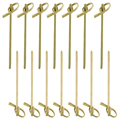 Natural Bamboo Cocktail Picks With Looped Knot Great for Cocktail Party Barbeque Snacks Club Sandwiches Bamboo Fancy Sticks Hold Food on Stick Together,100Pieces,4 Inches