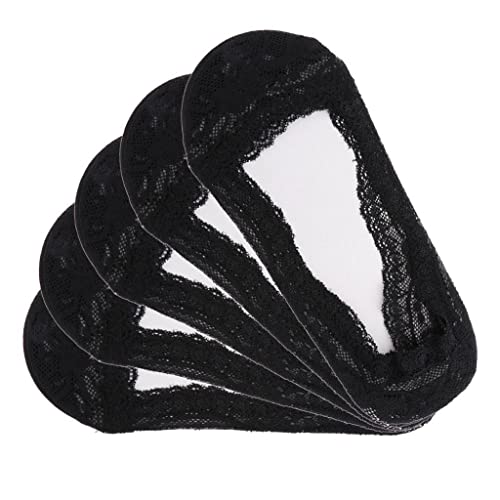 FAKEME 5 pares de meias femininas No Show, forro invisível invisível sem corte baixo com acabamento em renda respirável, preto, 18 cm