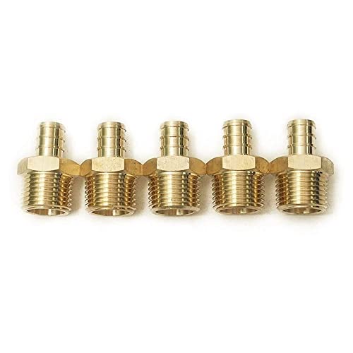 Adaptors for Connecting Pex Pipe Tubing to other Pipe Systems, No Lead Brass 1/2 x 1/2 Male Adapter (5 Pack) in Pack
