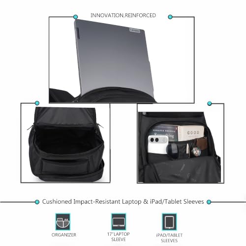 Image of Half Moon Premium 1680D Laptop Backpack | Fits 17 inch Laptop | Anti-Theft Pocket, Trolley Sleeve, 360 Protection | 8 Compartments Office & Travel Bag for Men & Women (Black)