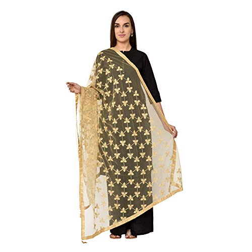 Filet à broder Zari Dupatta pour femme/Golden Zari Emb/Satin Border/Tasells On Border Cover