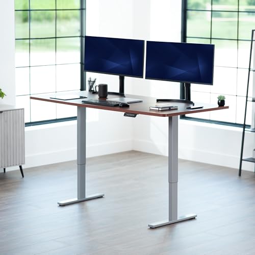 Image of VIVO Dark Walnut 71 x 36 in Standing Desk, DESK-KIT-1G7D-36 | Electric, Holds 220 lbs, Sit Stand, Height Adjustable, Extra Deep Table Top, Memory Presets, 1B Series, Gray Frame