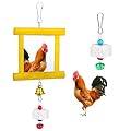 Lnngub Chicken Toys - 1pc Hanging Bell Parrot Chicken Swing Mirror + 2pcs Beak Grinding Stones for Enrichment, Perfect for Coop, Birds, Parrots, Hens, Roosters, and More