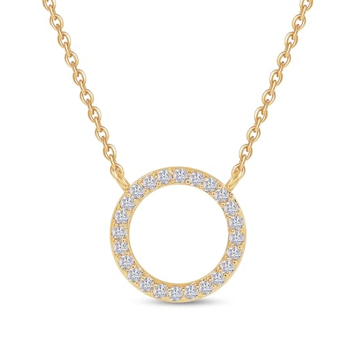 18K Gold Plated | Open Heart, Circle & Cross Moissanite Diamond Pendant Necklace, Cute Dainty Love Pendant Necklace Jewelry 16+2 Inch Extender