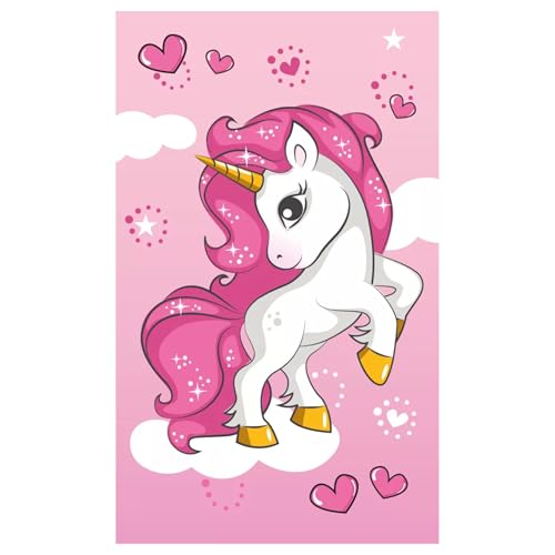 damaloo Toalla Infantil 30x50 cm – Diseño de Unicornio Rosa – 100% Algodón – Suave y Absorbente – Ideal para Escuela, Guardería, Viaje – Regalo Bonito para Niñas