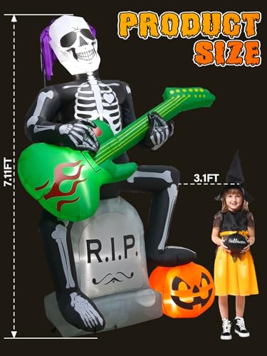 Lorvain LORVAIN-QM01 7 Ft Halloween Inflatables Decorations Outdoor Skeleton Ghost With Tombstone Pumpkin, Blow Up Yard Decorations With Build-In Leds, Holiday Inflatables thumb #3