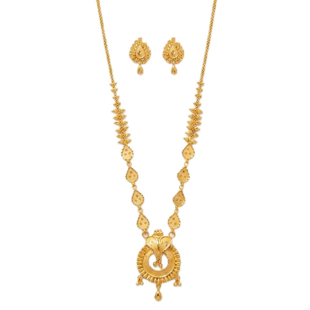 Gold-Toned Long Necklace and Earrings Jewellery Set-image-19