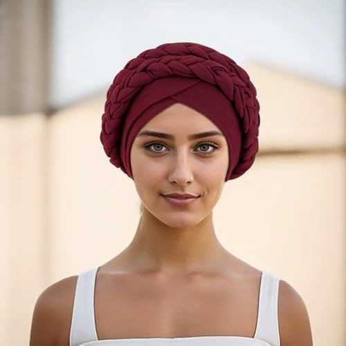 Image of DRESHOW Turban Pre-Tied Twisted Hat Thread African Head Wraps for Black Women Chemo Cancer Cap Braid Hair Cover