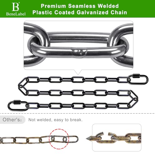 BeneLabel 2Pcs 85" Heavy Duty Swing Chain with Hooks 1000 LBs Capacity Hanging Chains Porch Swing Chains and Carabiners Black Chain for Hammock Chairs, Hanging Chair, Tree Swing, Punching Bags