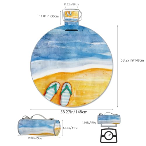 Shimoshe Flip Flops Beach Picnic Outdoor Blanket Foldable Waterproof Sandproof Beach Blanket Portable Water-Resistant Round Picnic Mat for Travel Camping Park Lawn