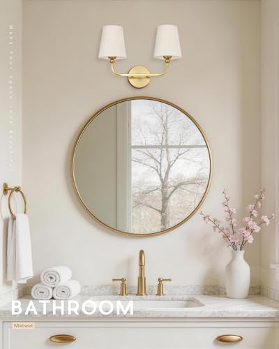 Image of 2-Light Bathroom Light Fixtures, Brushed Gold Vanity Lights, Double Wall Sconce with Linen Fabric Shade, Modern Sconces Wall Lighting for Hallway Bedroom Stairway, VL837-BG-A-2