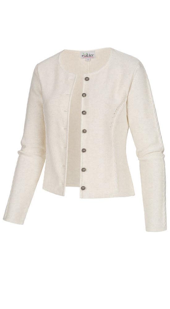 Nübler Trachtenjacke - Strickjacke Damen im Landhausstil, gerader Schnitt mit Knopfleiste - Moderne bayrische Tracht, Amira altweiß