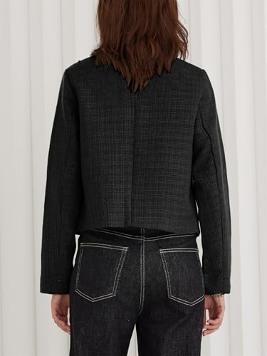 LifeShe Tweed Jacket Women Cropped Long Sleeve Work Blazers Fall Casual Open Front Office Coats2