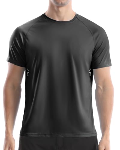 Men's UPF 50+ Swim Shirts, Sun Protection Short Sleeve Rash Guard, Quick Dry T-Shirt for Fishing and Surfing Charcoal Gray