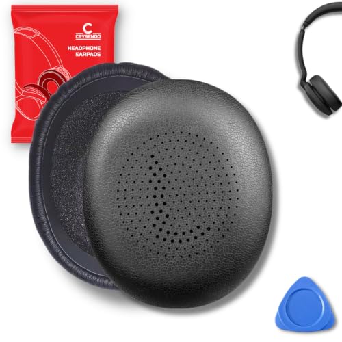 Image of Crysendo Protein Leather Ear Pads for Jabra Evolve2 30, Soft Foam, Black | Protein Leather replacement headphone cushions for worn earpads; comfortable daily headset use; easy-fit replacement design