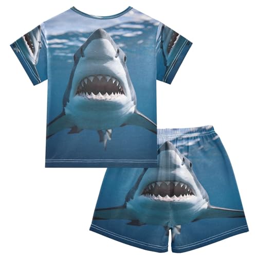 ALAZA Shark Magic Ocean Pajamas Set Short Sleeve Cotton Sleepwear Summer Pjs 2 Piece 5-14Y2