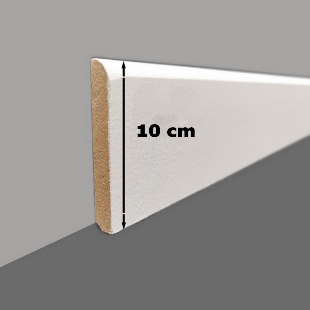 MadeInNature, Battiscopa in Legno Bianco Pre-verniciata, Prodotta in Francia, Finitura Arrotondata altezza 10 cm, Lunghezza a scelta (10 ML)