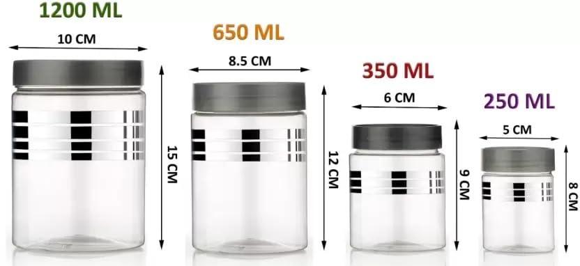 AneriDEALS Plastic Grocery Container - 250 ml, 350 ml, 650 ml, 1200 ml (Pack of 24, Silver) (Silver) 4