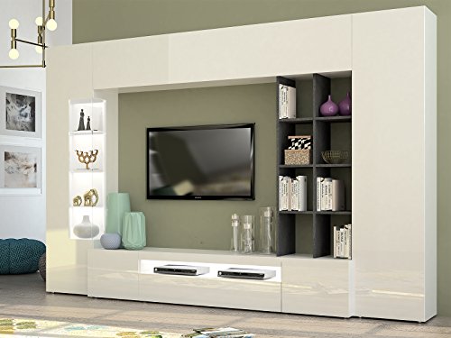 Foto von möbelando Wohnwand Mediawand Anbauwand Schrankwand Wohnzimmerschrank Egypt I (Weiß-Hochglanz/Schiefer)
