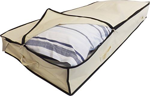 Neusu Underbed Storage Bag Slimline Design 125x60x15cm - 110L Under Bed Storage Bag With Zip For Bedding, Duvets, Blankets, Pillows, Clothes - Strong Storage Solution - Shoe Storage Under Bed - Beige