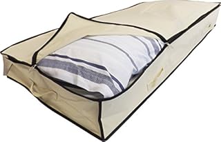 Neusu Underbed Storage Bag Slimline Design 125x60x15cm - 110L Under Bed Storage Bag With Zip For Bedding, Duvets, Blankets, Pillows, Clothes - Strong Storage Solution - Shoe Storage Under Bed - Beige