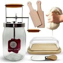 Butter Churner Set Includes Glass Dish with Lid, Cheesecloth, Wooden Paddles & Knife Spreader Butter Churn - Make Homemade Butter Fast & Easy