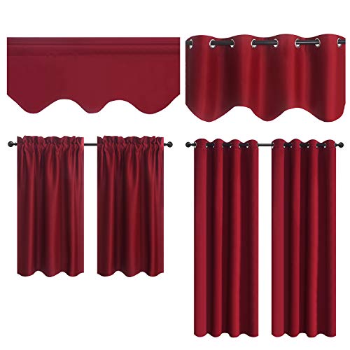 Aquazolax Blackout Curtain Tier Panel Home Decorative Window Treatment Curtain Tier/Valance For Kitchen, 2 Panels Set, 28" Wide X 36" Long, Burgundy Red #TOP5