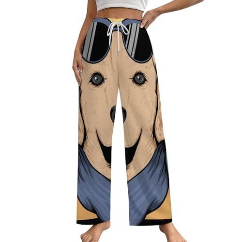 Pantalon de nuit femme style rétro vêtement bas de pyjama imprimé chien avec poches taille S