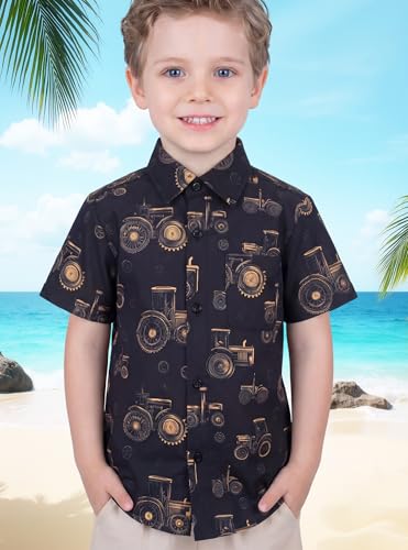 Image of Boys Hawaiian Button Down Shirt, Pure Combed Cotton Short Sleeve Size 3-15Y | Pure Combed Cotton, Smooth 60s yarn, Tagless Label, Pilling-Resistant, Shrink-Resistant, Fade-Resistant, Machine Washable