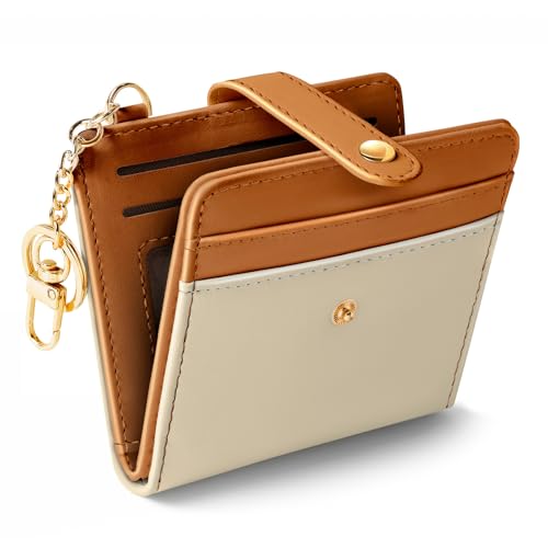 Small Ladies Wallet, Rfid Slim Thin Compact Credit Card Women Wallet, PU Leather Bifold Cash Wallet, Zipper Coin Pocket & ID Window, Female Gifts Beige and Brown