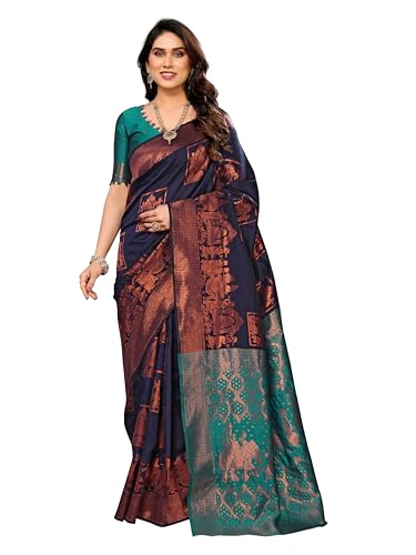 Image of Women's Printed Pattern Kanjivaram Soft Silk Saree with Unstitched Blouse Piece and Jacquard Weave Type
