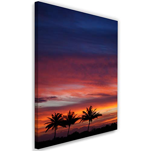 Art image déco sur toile XXL paysage de palmiers et ciel violet nature 70x100 cm
