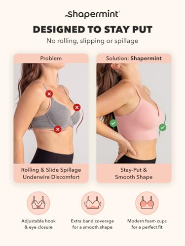 Image of SHAPERMINT Supportive Wireless Bras, Full Coverage, Comfortable with Support and Lift, Adjustable & Convertible Straps, Beige
