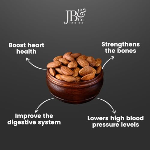 Image of JB&CO 100% Natural California Almonds 1kg, High In Fiber, Nuts & Dry Fruits Premium California almonds, ziplock pouch, Badam beej, bedana, almond kernel. Bold size, in convenient packs of 250g X 4