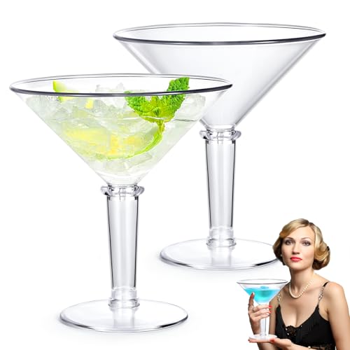 Unbreakable Giant Martini Glasses set of 2, 48 oz Plastic Cocktail Glasses, Jumbo, Reusable, BPA Free, Detachable, Perfect for Picnic, Beach & Patio Party, Appetizers, Birthday, Wedding and All Events by ZJJZGYXINTAI - Used condition - US$26.09