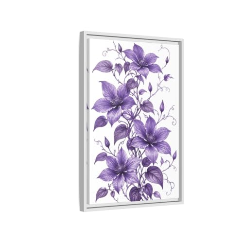 Toile clématites violettes de qualité premium avec cadre blanc 40x60 cm