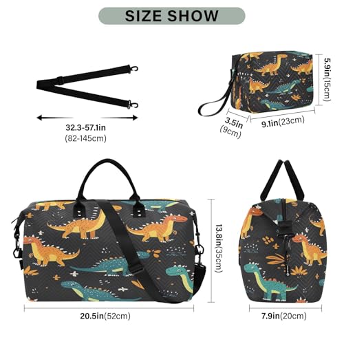 Travel Duffle Bag Weekender Bags Overnight Bag with Toiletry Bag Gym Duffel Bag Orange Blue Dinosaurs Dot for Travel Business Trips Sport3