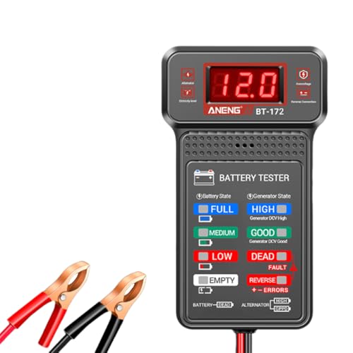 UHANBUT 12V Car Battery Tester with LCD Screen & Indication, Universal Car Voltmeter & Alternator Charging System Analyzer, Fast Response Digital Battery Load Monitor Indicator for Vehicles