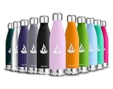 DISEÑO ÚNICO DE DOBLE PARED Y ACERO INOXIDABLE PREMIUM 18/8: nuestra botella de agua aislada con tecnología de aislamiento de vacío de doble pared mantiene la temperatura y mantiene las bebidas frías durante hasta 24 horas y calientes durante hasta 12 horas. Botella de agua de metal con mano de obra exquisita, hecha de acero inoxidable de primera calidad alimentaria.