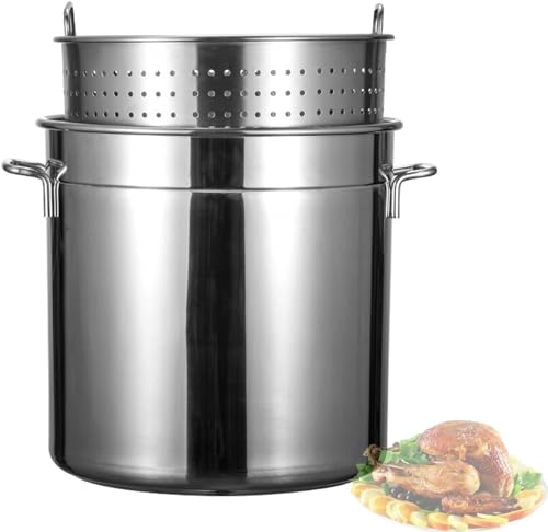 Olla freidora de pavo, olla de acero inoxidable con cesta coladora y tapa para hervir y cocinar al vapor mariscos, 15.75 pulgadas