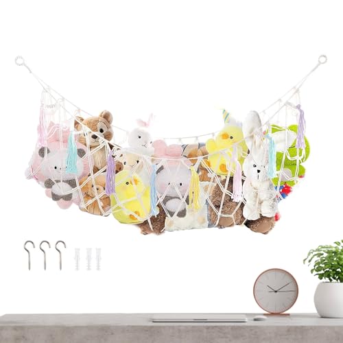 Tongfer Hamaca de animales de peluche | Organizador resistente de montaje en pared | Hamaca de animales de peluche para almacenamiento de pared - para dormitorio, guardería, sala de juegos, mesita de