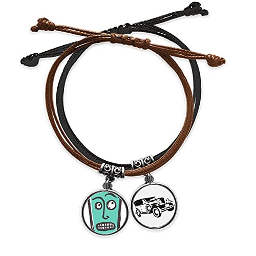 Bracelet corde main chaîne bracelet cuir au motif smiley face croquis pour look abstrait