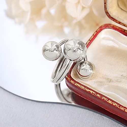 Fashion Ball Statement Ring for Women Girls Stainless Steel Layered 3 Round Balls Open Wrap Finger Rings Comfort Fit Geometric Unique Christmas Birthday Party Jewelry Gift Size 7-83