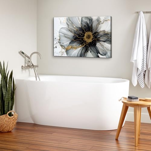 Image of Black and White Flowers Abstract Wall Art Black and Gold Wall Decor Nordic Marble Texture Pictures for Living Room Modern Watercolor Minimalist Paintings Posters Artwork Bedroom Home Decoration 24x36 inch