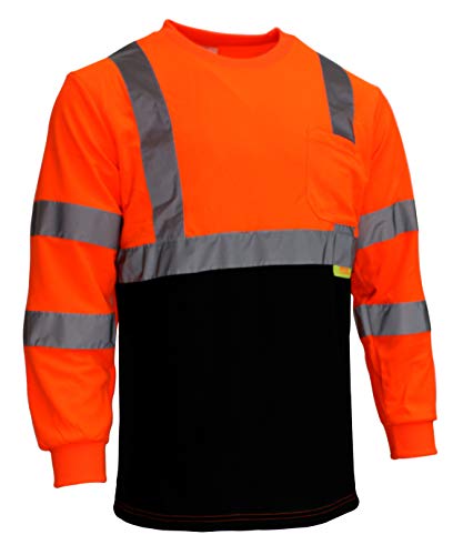 NY BFL8711 High-Visibility Class 3 T Shirt with Moisture Wicking Mesh Birdseye, Black Bottom (5X, Orange)