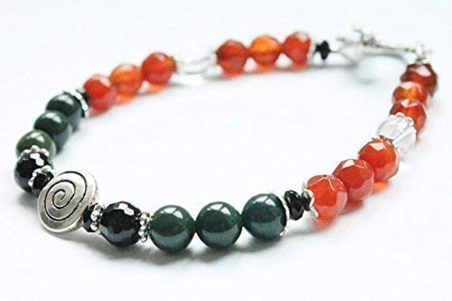 Juna Gems by Artsy Chicas Holistic Gemstone JewelrySwirl Gemstone Bracelet for Depression, Anti Anxiety, Stress Relief with Carnelian, Bloodstone, Black Onyx, Rock Crystal,Positive Crystal Energy,Holistic Jewelry