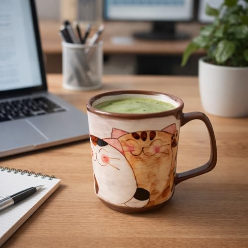 Set 2 tazas cerámica japonesa teñidas a mano 12 fl oz miniatura 5