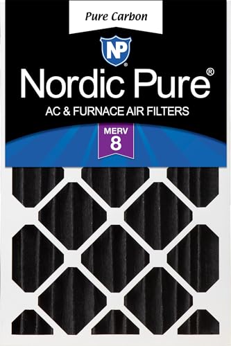 Image of Nordic Pure 16x25x4 Pleated MERV 8 Pure Carbon Air Filter 1 Pack | Actual Size: 15 1 /2 x 24 1 /2 x 3 5 /8 Made in USA, HVAC Odor Filtration, Pet, Cooking & Household Smell Control